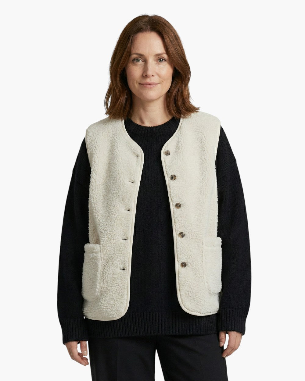 Sleeveless teddy fleece vest with pockets