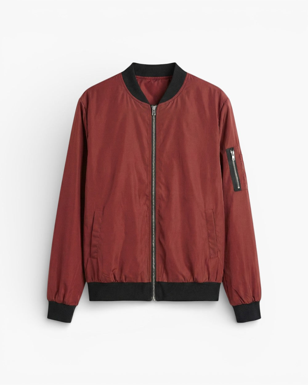 Zip-up bomber jacket with ribbed trim and utility pocket