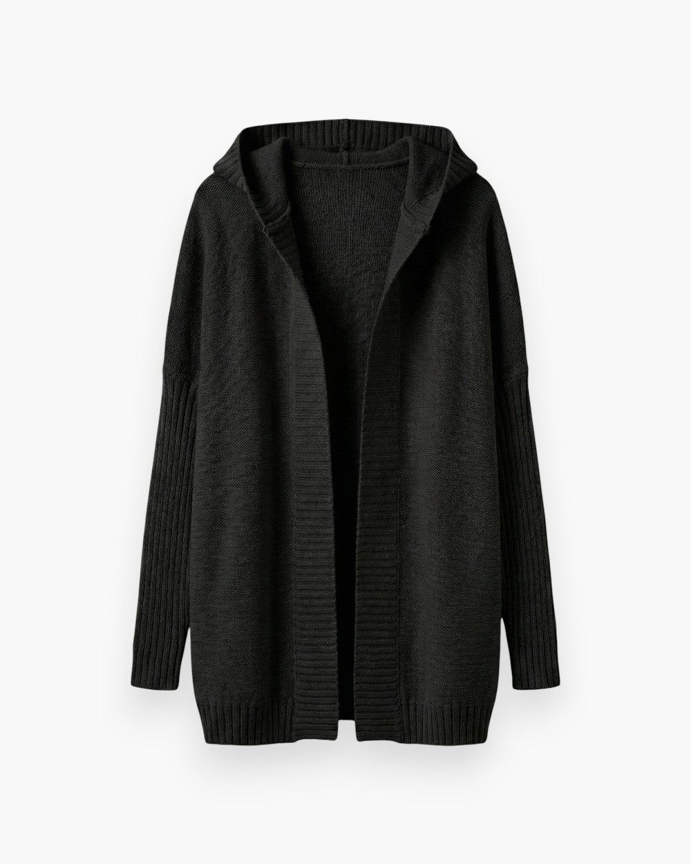 Relaxed Fit Hooded Cardigan with Batwing Sleeves and Open Front