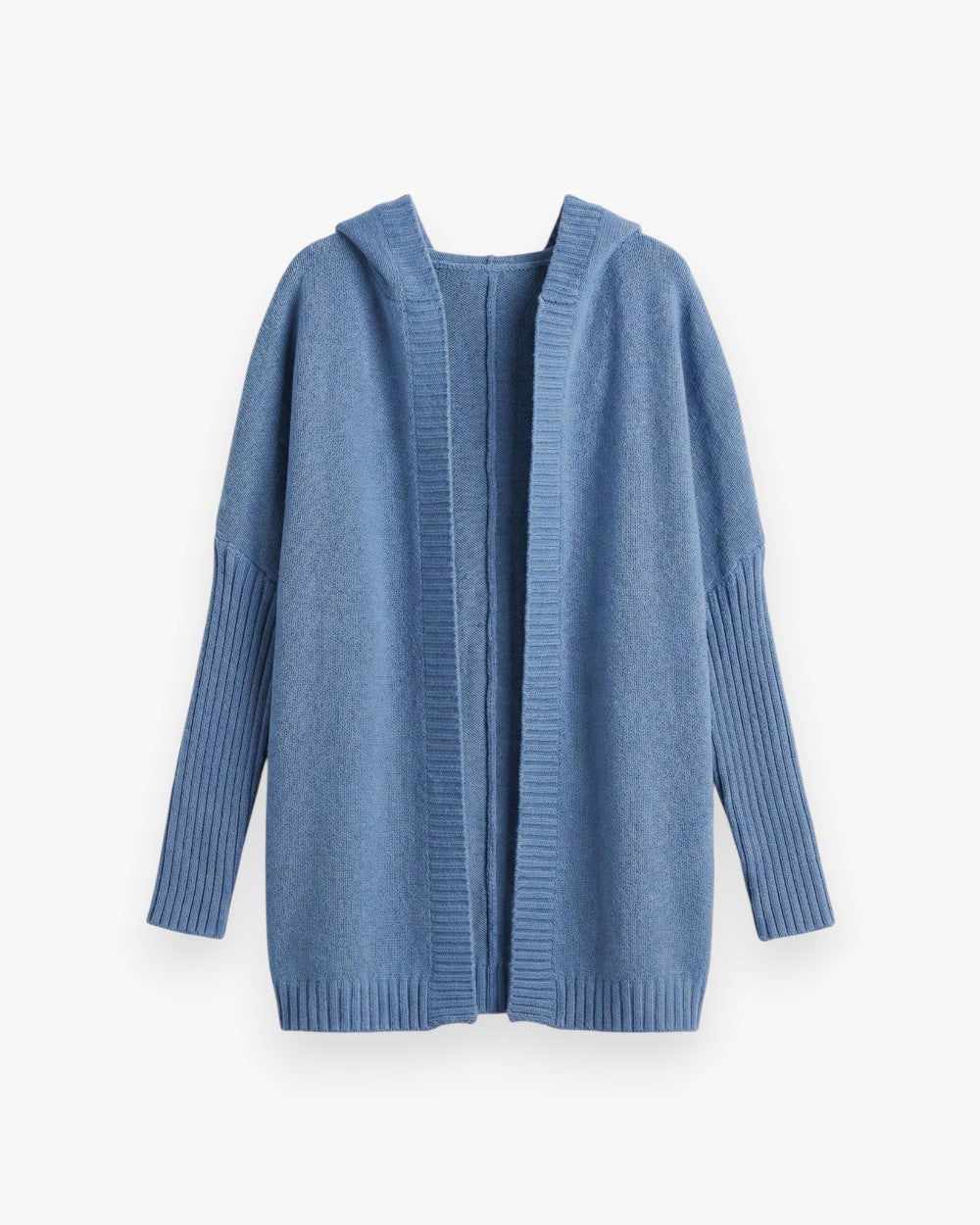 Relaxed Fit Hooded Cardigan with Batwing Sleeves and Open Front