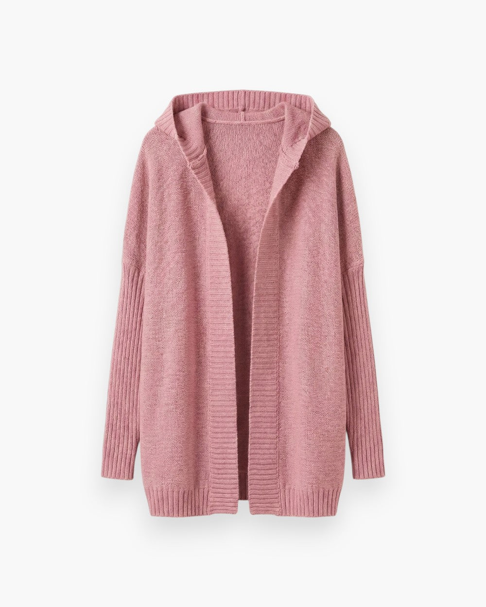 Relaxed Fit Hooded Cardigan with Batwing Sleeves and Open Front