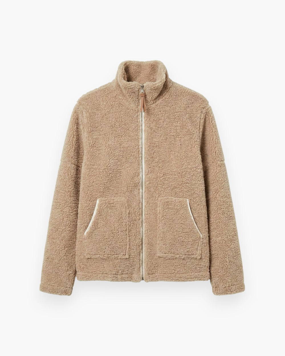 Zip-Front Teddy Jacket with Funnel Neck and Front Pockets