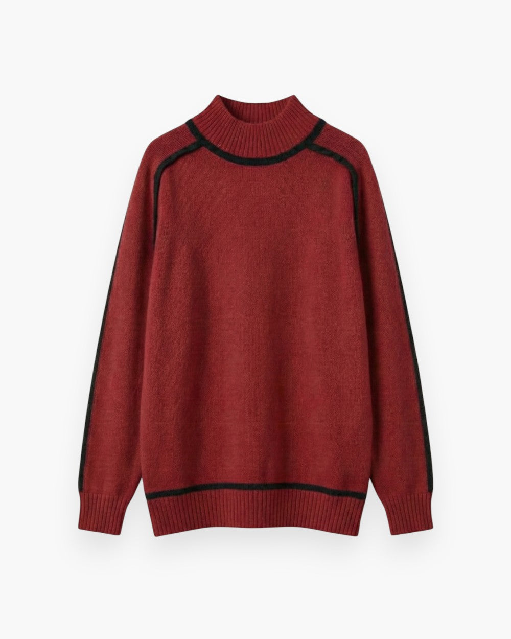 Relaxed Mock Neck Sweater in Sheep Cashmere with Contrast Trim